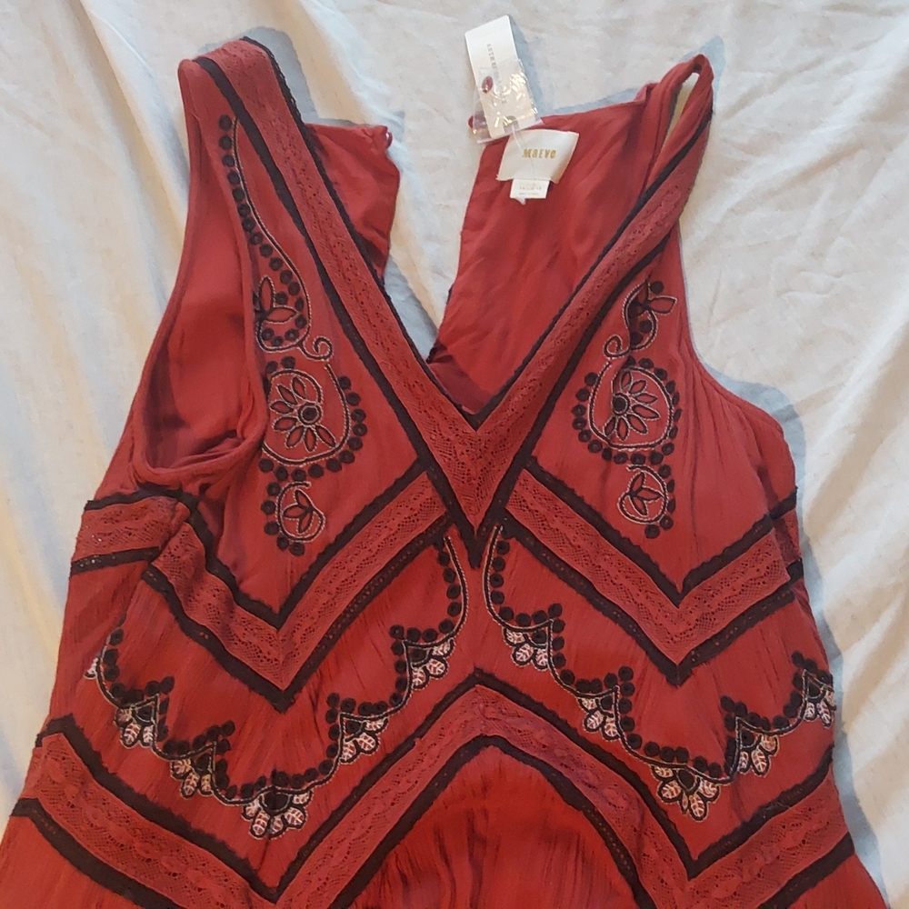 Maeve Red and Black Embroidered Mini Dress